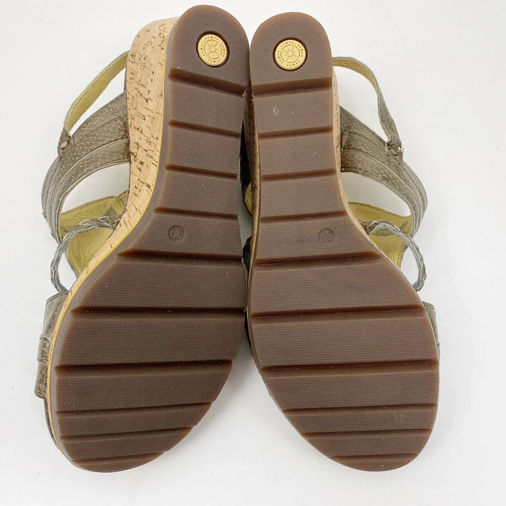 Bussola Marseille T-Wedge Taupe Snake Print Leather Sandals‎ Womens 8-8.5 39